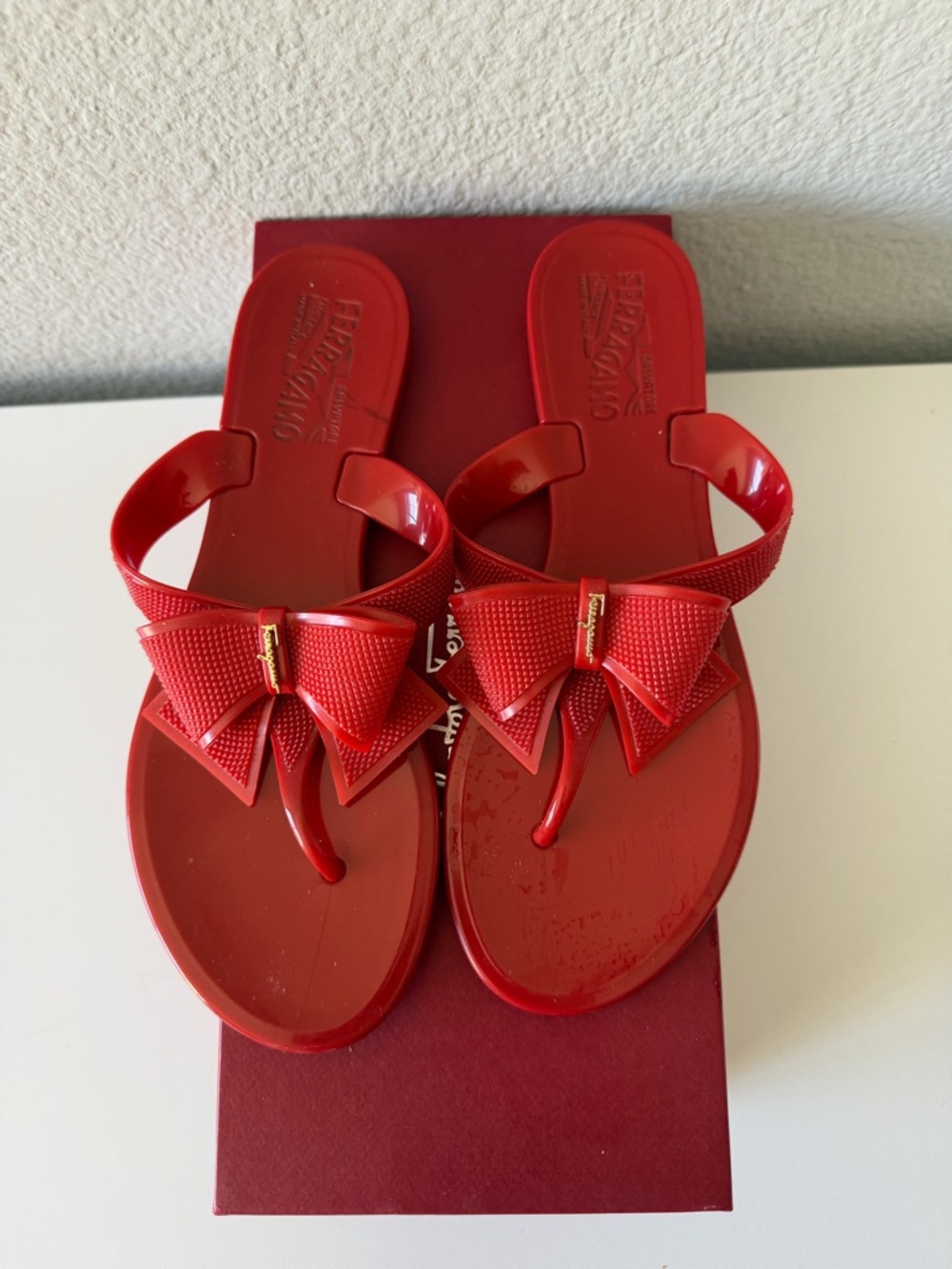 Salvatore Ferragamo Red Bow Jelly Sandals